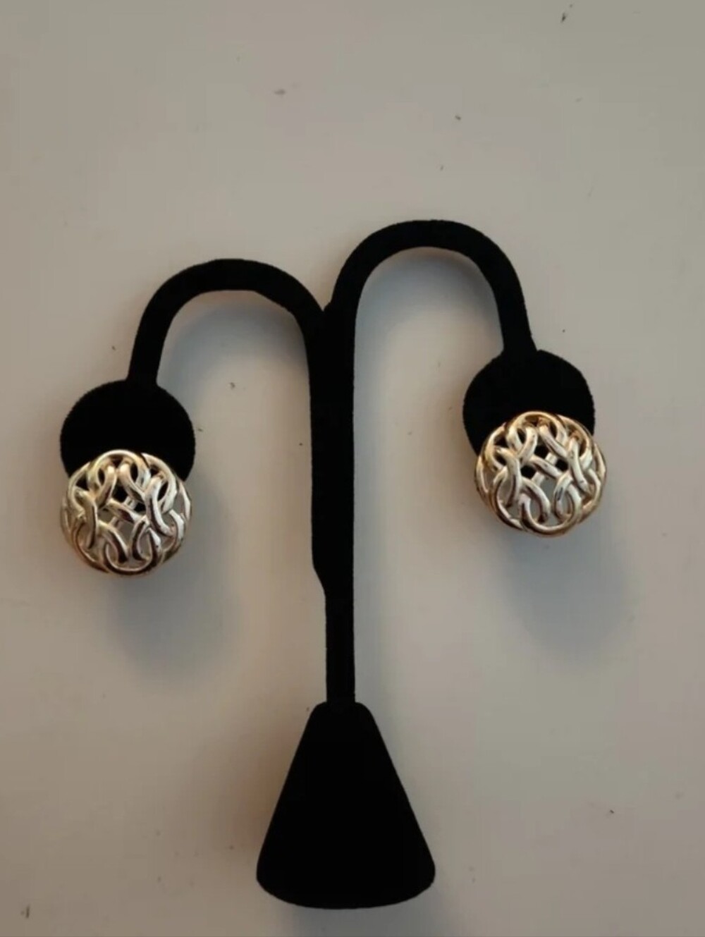 Vintage 80's Round Matte Silver Tone Basket Weave Open Work Pierced Earrings